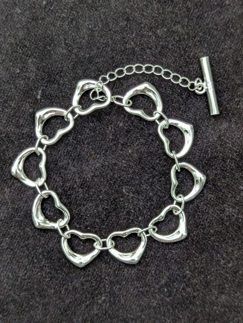 Sterling Silver Open Heart Link Toggle Bracelet 925 Bridal Bridesmaid